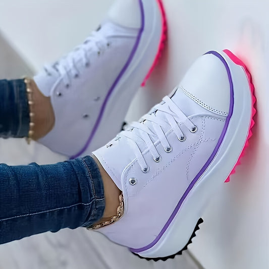 Women's Casual Platform Canvas Sneakers, Candy Color Lace Up Low Top Sports Shoes, All-Match Walking Trainers