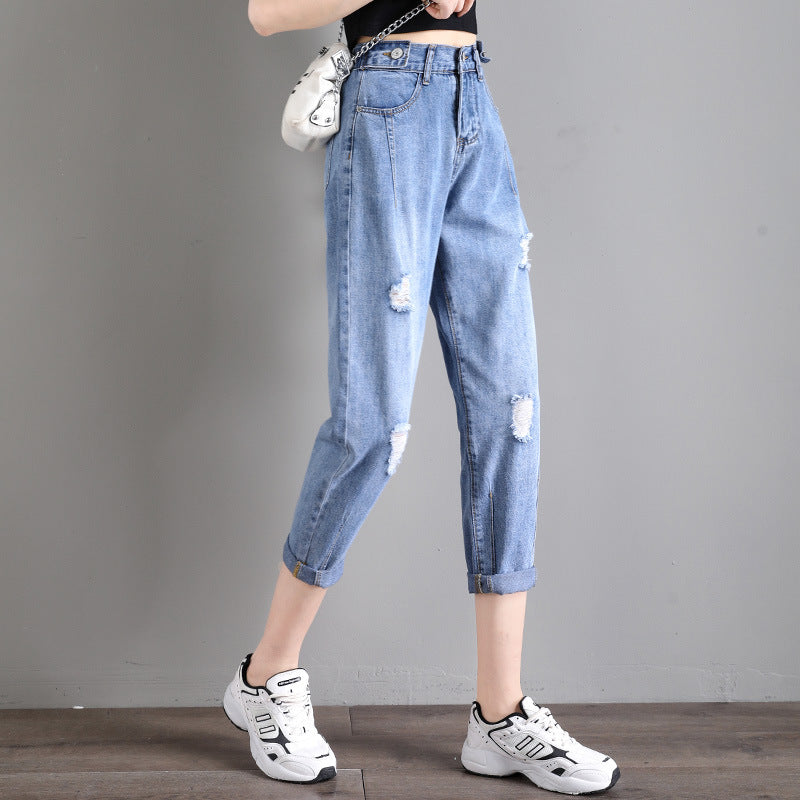 Big code fat mm elastic heavens jeans female summer thin section straight loose slim 2020 new old pants