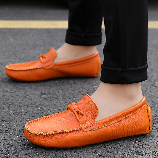 2020 summer new head layer leather lazy shoes small size men's casual leather shoes soft skin beans beans shoes driving shoes