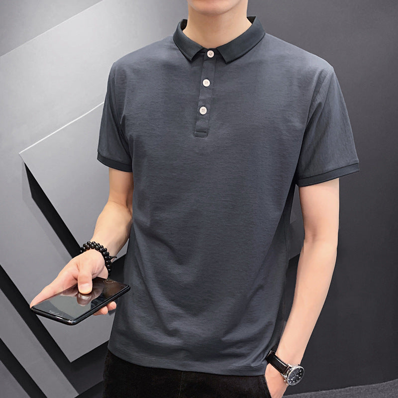 Men's short-sleeved t-shirt male 2021 summer new lapel polo shirt custom clothes men's solid color casual men's T-shirt