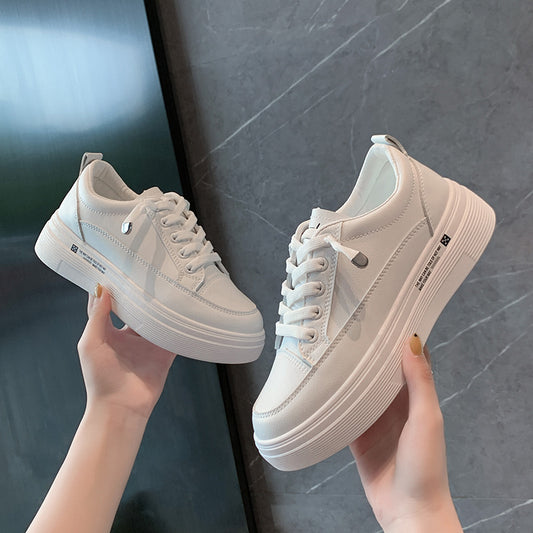 Little white shoes female 2020 autumn new leather cake thick bottom Korean sports old shoes breathable shoes 8803