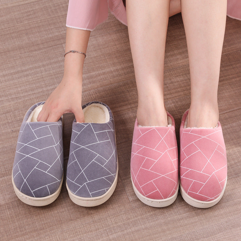 2020 Winter Korean Simple hotel female thick home interior couple grungstone shoes men's warm home cotton slippers