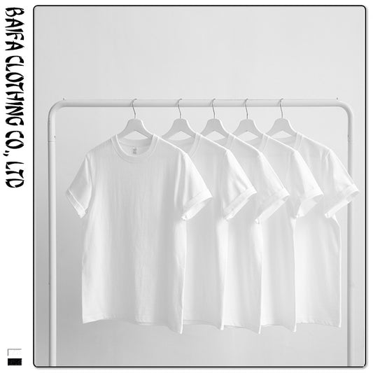 Xinjiang cotton men's white short-sleeved cotton round pure color T-shirt leisure loose male female body blanket custom logo