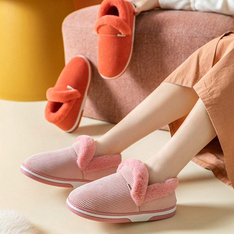 Cotton slippers female winter bag with plus velvet thick cotton shoes indoor home warm month shoes couple cotton slippers winter