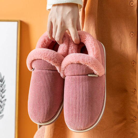 Cotton slippers female winter bag with plus velvet thick cotton shoes indoor home warm month shoes couple cotton slippers winter