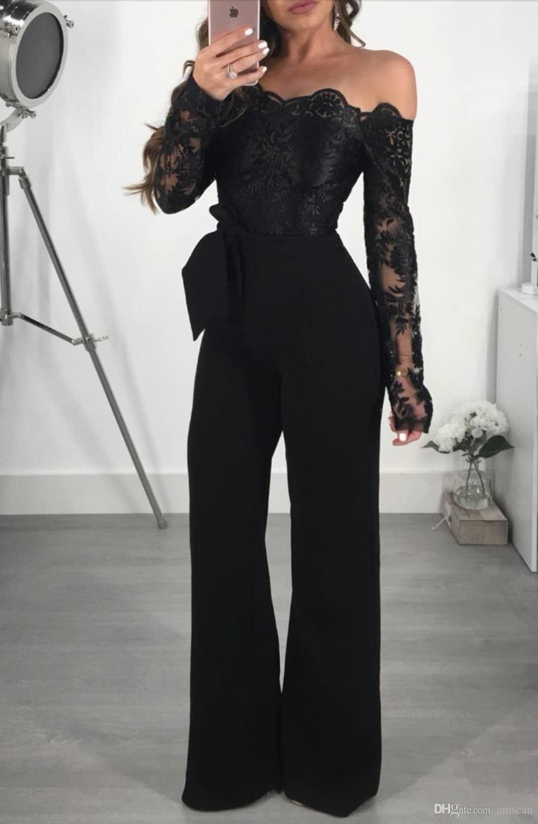 Long Sleeve Off Shoulder Dressy Jumpsuit