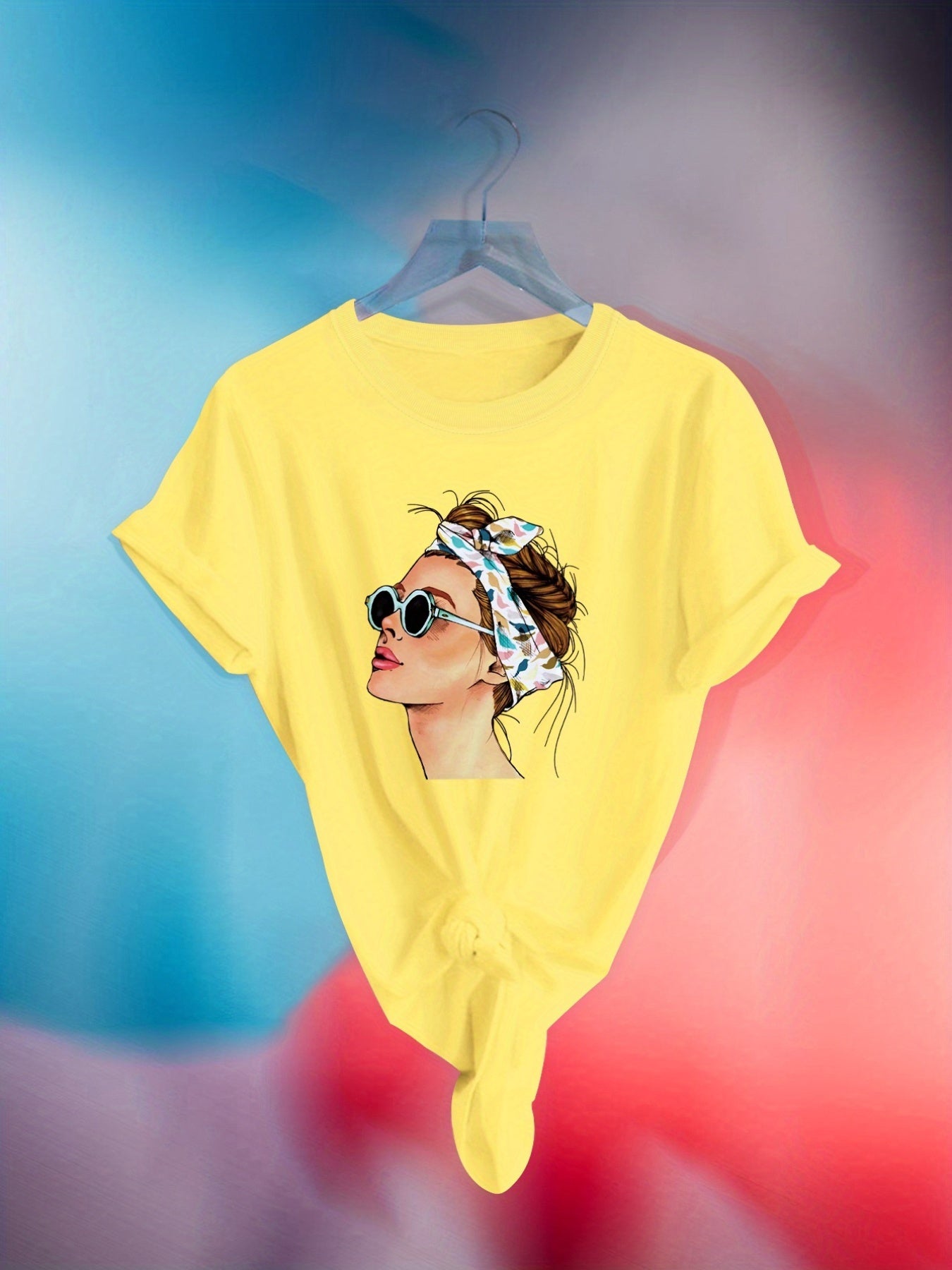 Woman Print T-Shirt, Short Sleeve Crew Neck Casual Top For Summer & Spring, Women's Clothing