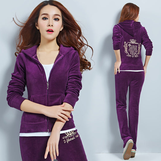 Wholesale 2021 autumn new gold velvet sports suit ladies large size slim Korean version of casual sports