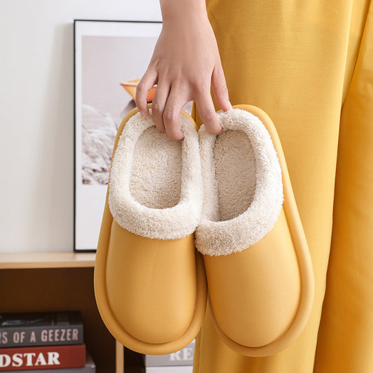 Waterproof slippers female autumn and winter room, home non-slip warm plush slippers thick bottom couple EVA cotton flip shoes