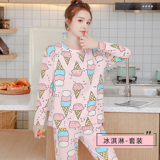 2021 new pajamas female spring and autumn long-sleeved milk silk cartoon winter female student grinding home service two-piece suit