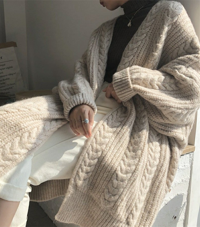 2021 spring new Korean version of the long-term lazy wind long-sleeved sweater loose wear knit cardigan jacket girl thick