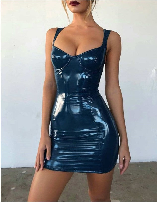 2019 European and American spring and summer Amazon hot sale dress sexy bright wrapped chest strap waist dress