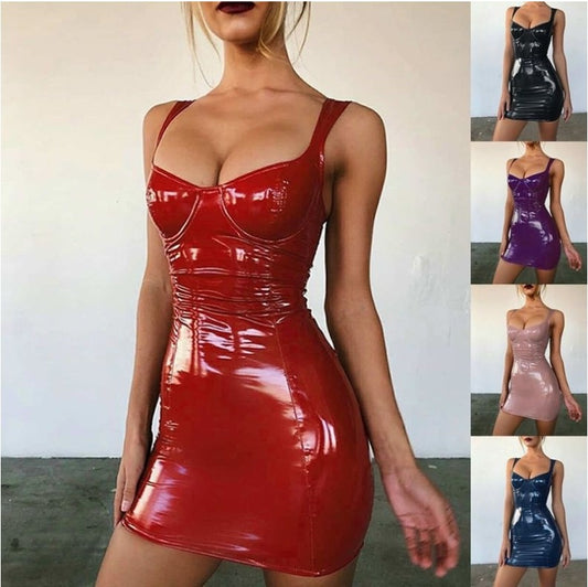 2019 European and American spring and summer Amazon hot sale dress sexy bright wrapped chest strap waist dress