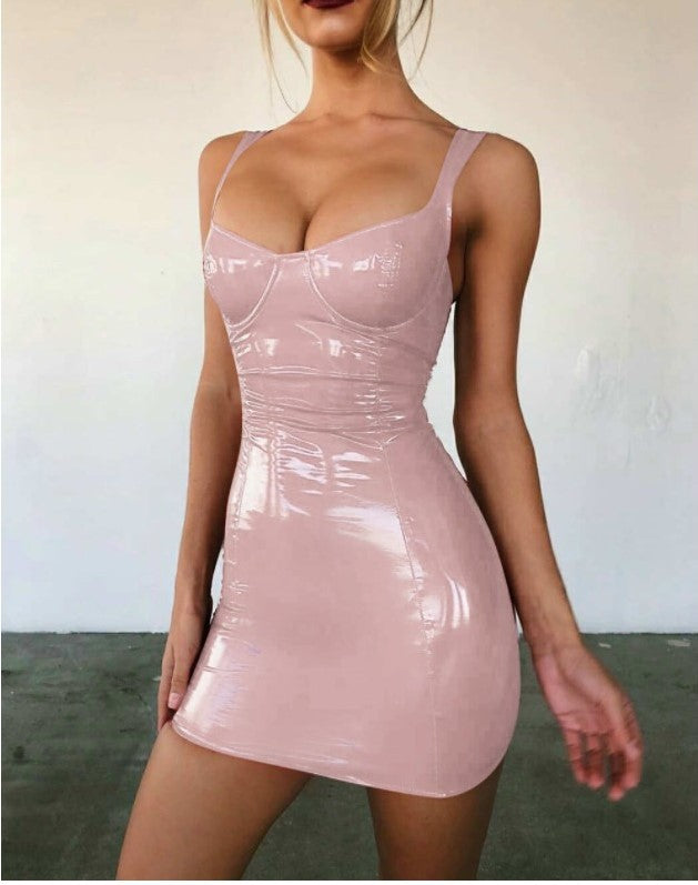 2019 European and American spring and summer Amazon hot sale dress sexy bright wrapped chest strap waist dress