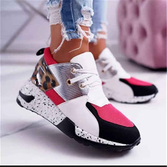 spring new Korean version color-blocking casual sports women's shoes wedge heel thick bottom leopard print fashion travel shoes large size