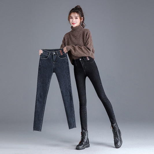 High waist jeans female 2021 spring and autumn new Korean version of the slim slim, wearing a small foot pencil pants