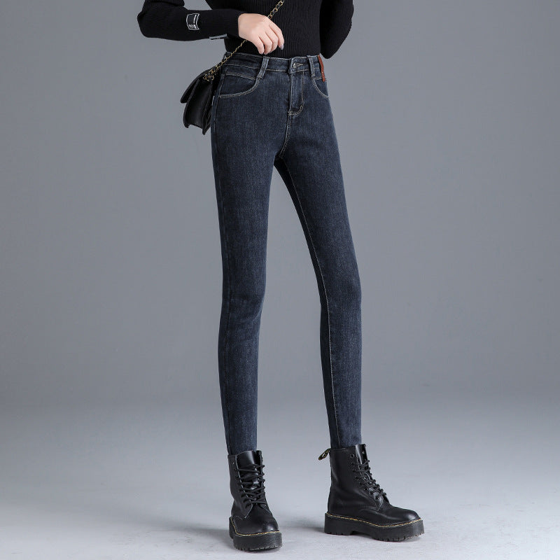 High waist jeans female 2021 spring and autumn new Korean version of the slim slim, wearing a small foot pencil pants