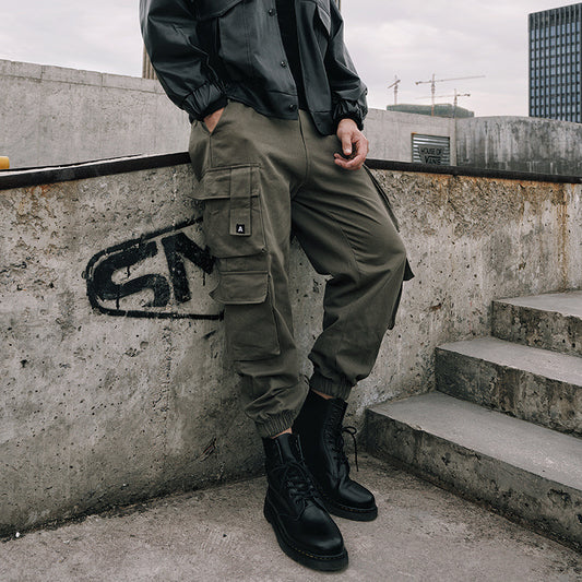 Apez street workshop male tide brand loose casual nine pants Korean version of the trend bunch pants multi-bag pants