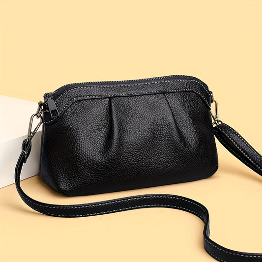 Cloud Ruched Crossbody Bag, Solid Color Zipper Every Day Purse, Fashion Shoulder Bag For Women