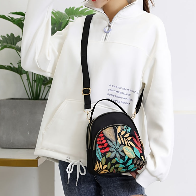 Small Fashion Print Crossbody Bag, Trendy Multi Zipper Sling Bag, Casual Bag With Adjustable Strap