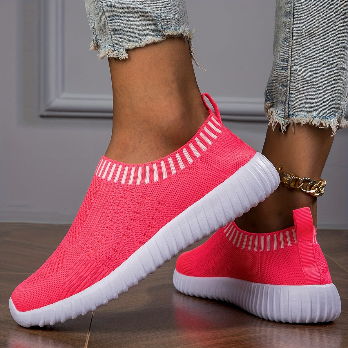 Women's Breathable Knit Sneakers, Casual Lace Up Outdoor Shoes, Lightweight Mesh Low Top Shoes