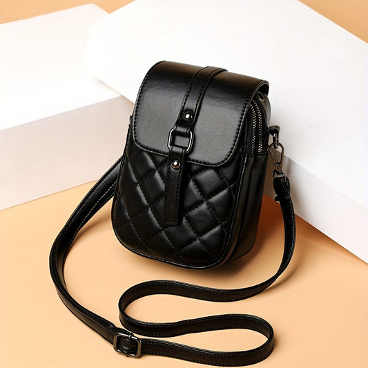 Mini Argyle Quilted Crossbody Bag, Fashion Flap Mobile Phone Bag, Women's Multi Layer Shoulder Purse
