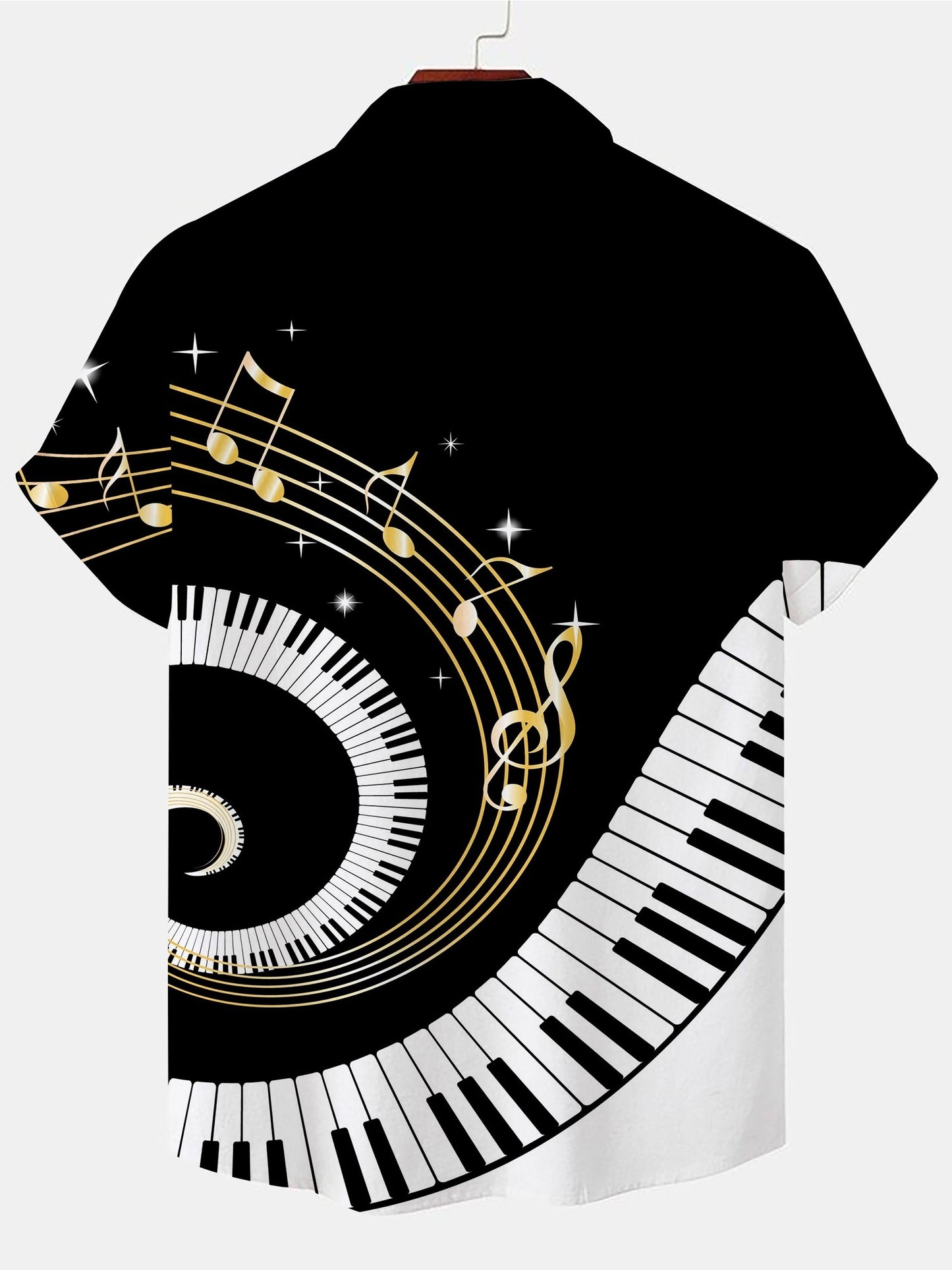 Men's Piano Music 3D Print Fashion Short Sleeve V-neck Button Down Shirts, Men's Summer Clothes, Casual Graphic Tops, Men's Novelty Pajamas Tops