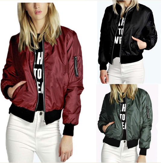 autumn and winter new solid color fashion zipper jacket jacket women's coat