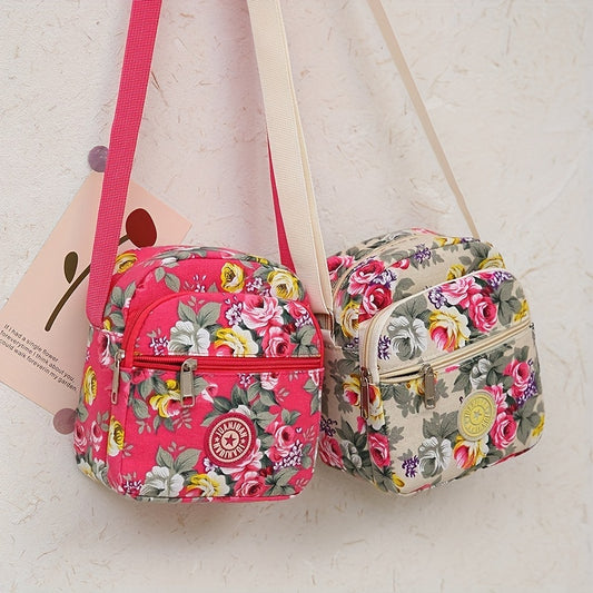 Vintage Flower Pattern Shoulder Bag, Classic Zipper Crossbody Bag, Women's All-Match Phone Bag