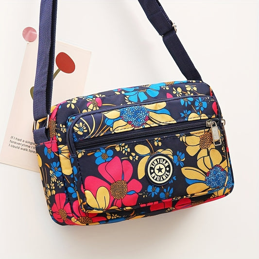 Fashion Flower Crossbody Bag, Multi Layer Shoulder Bag, Casual Nylon Messenger Bag