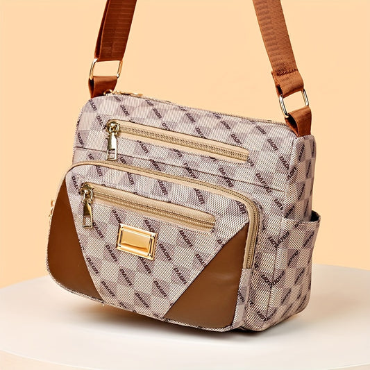 Borsa A Tracolla Con Motivo A Scacchiera, Borsa A Tracolla Casual In Nylon, Borsa Multitasche Alla Moda Per Donna