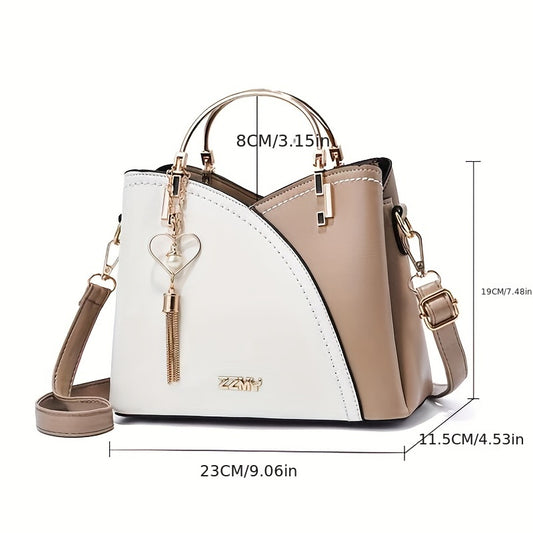 Colorblock Handbags For Women, Tassel Decor Crossbody Bag, Fashion Top Ring Purse Gift For Mom