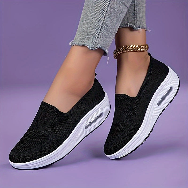 Women's Platform Sock Shoes, Air Cushion Slip On Low Top Shoes, Comfortable Walking Shoes