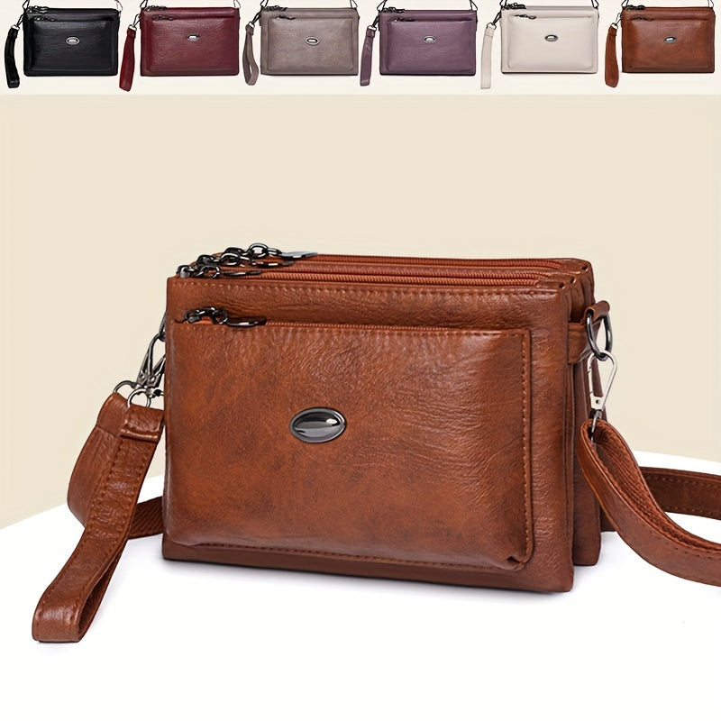 Soft Faux Leather Crossbody Bag, Retro Wristlet Handbag, Fashion Clutch Purse For Women
