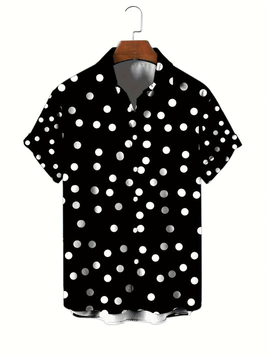 Men's Polk Dot 3D Print Fashion Short Sleeve V-neck Button Down Shirts, Men's Summer Clothes, Casual Graphic Tops, Men's Novelty Pajamas Tops