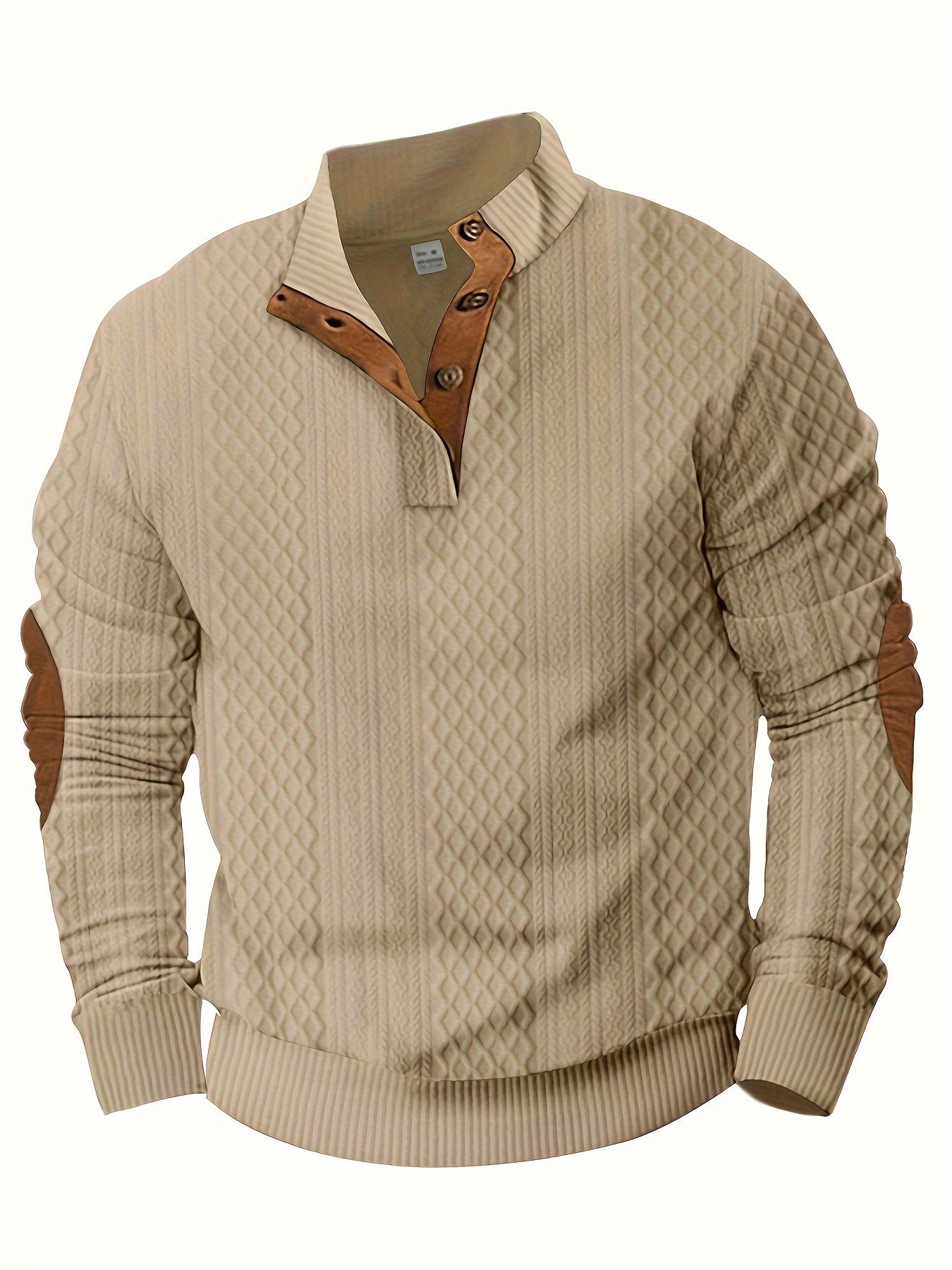 Stylish Color Block Design Men's Long Sleeve Knitted Stand Collar Shirt, Men's Spring Fall Clothing