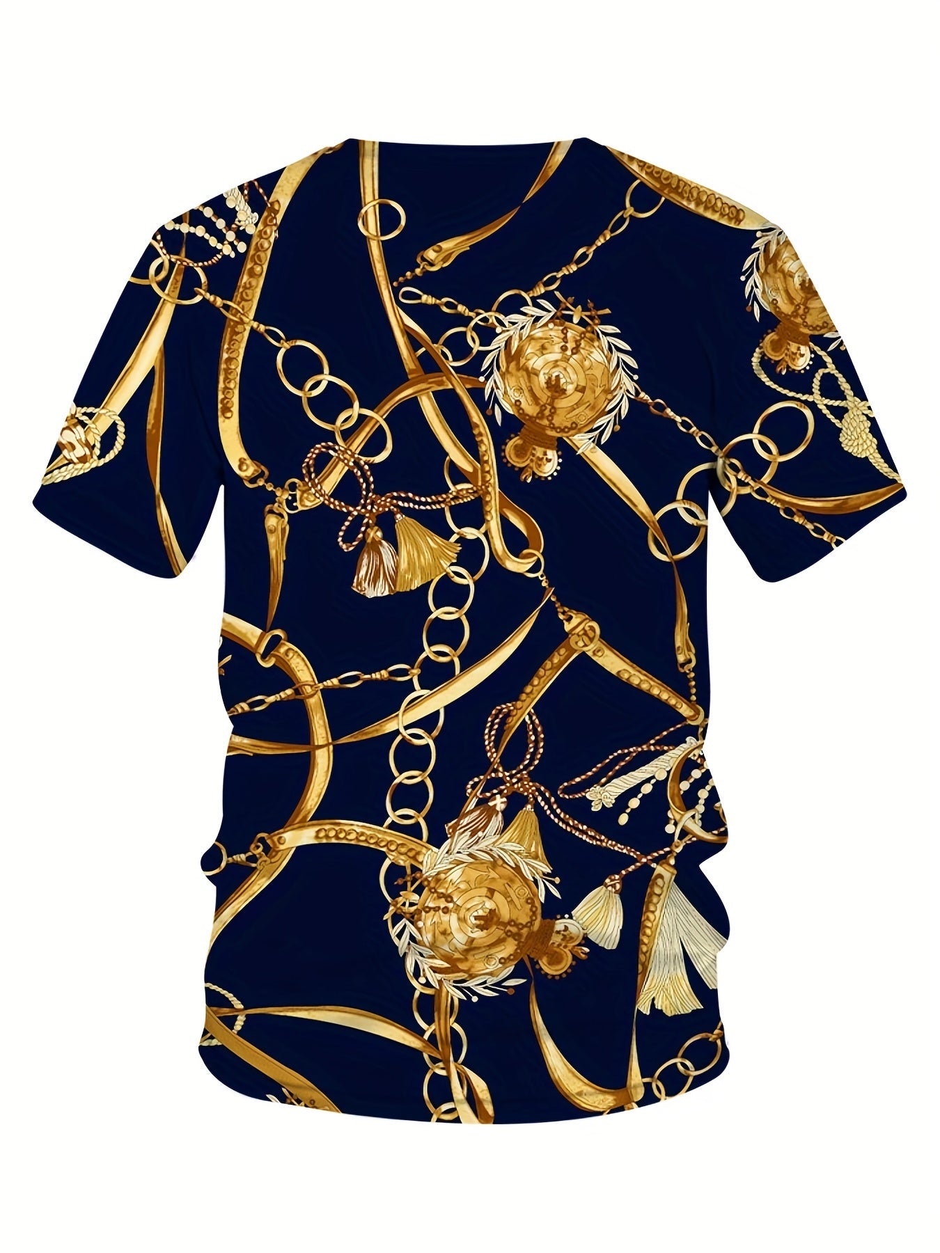 Baroque Style Golden Chain Pattern Print Men's T-shirt, Graphic Tee Men's Summer Clothes, Men's Outfits