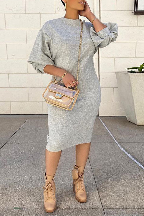 Five-point Lantern Sleeve Loose Casual Plus Size Midi Dress