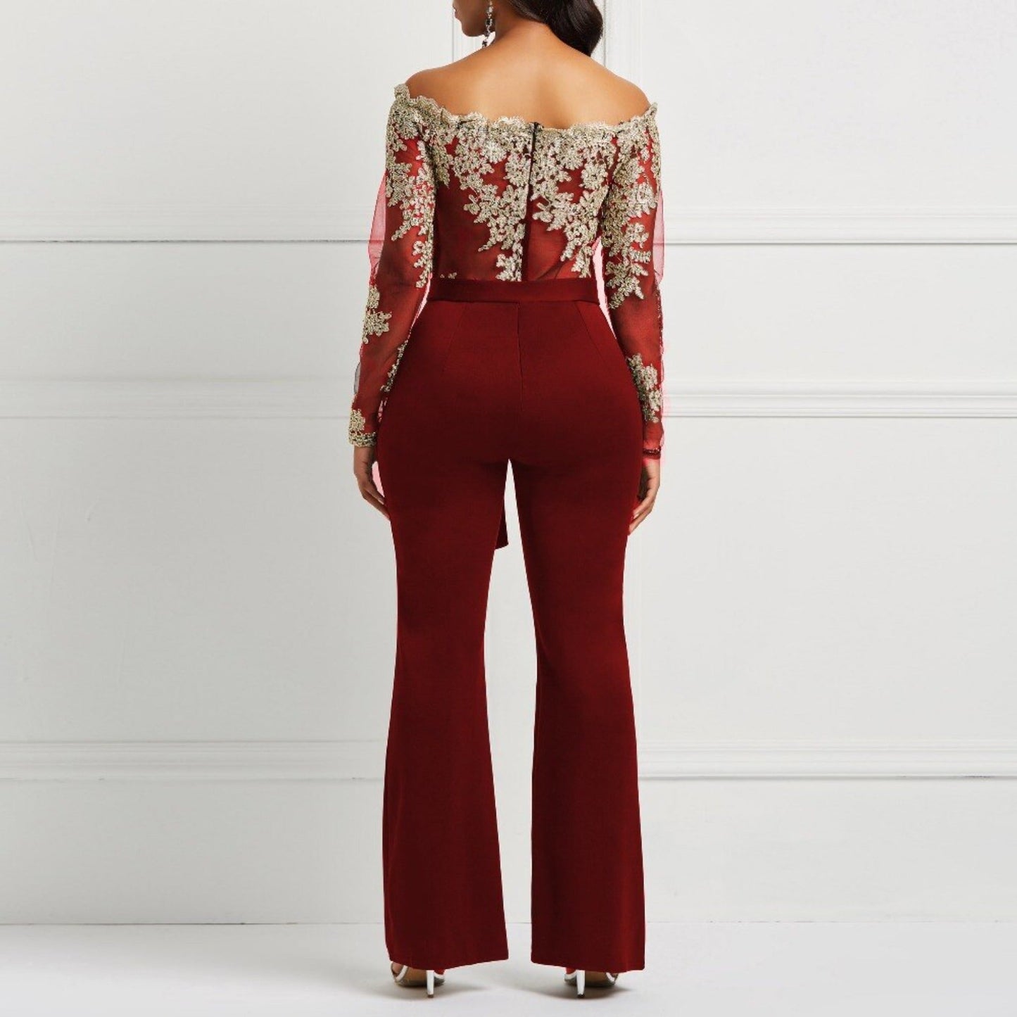 Long Sleeve Off Shoulder Dressy Jumpsuit