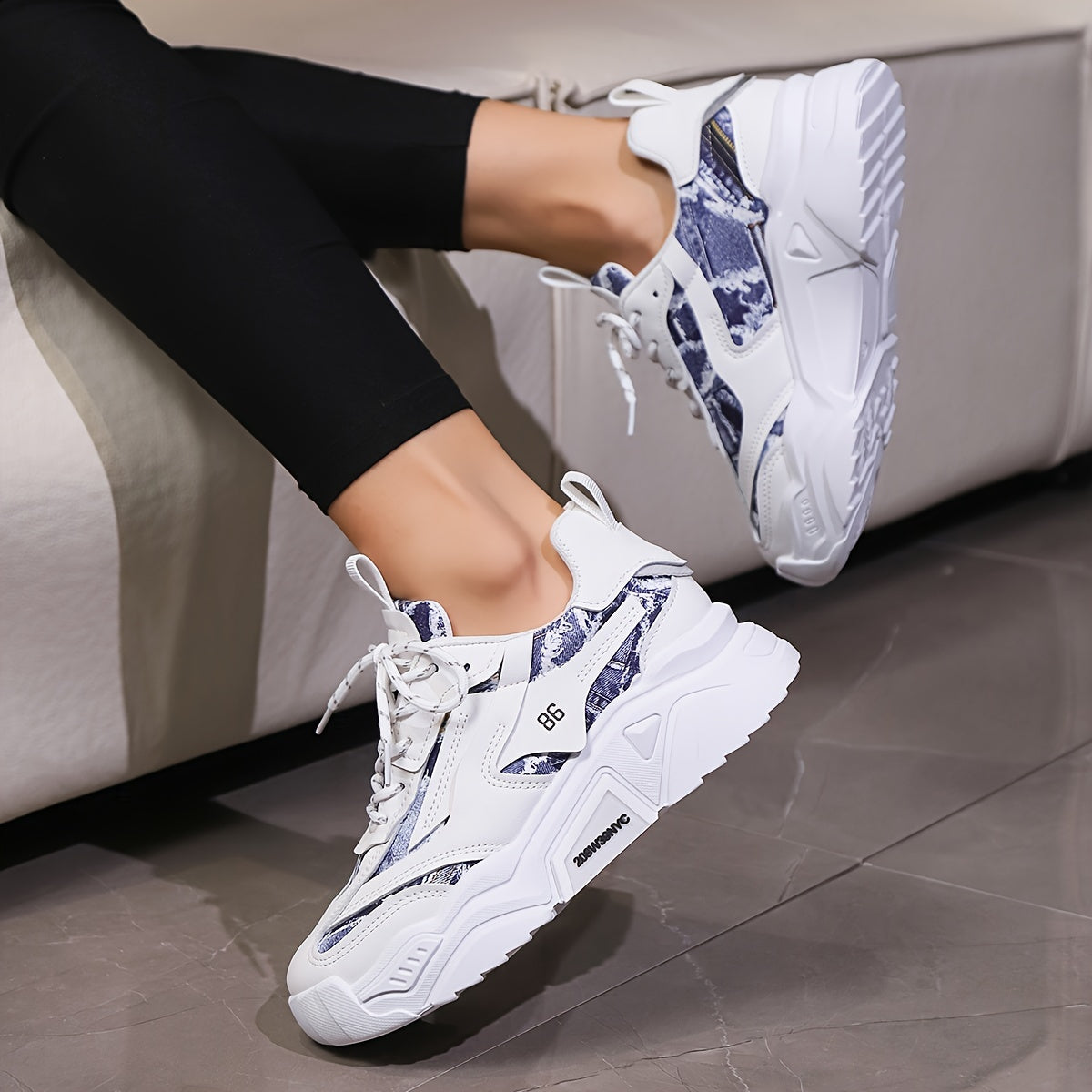 Women's Colorblock Chunky Sneakers, Casual Lace Up Low Top Sports Shoes, All-Match Walking Trainers