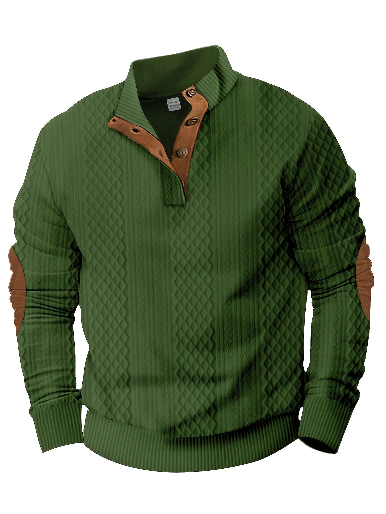 Stylish Color Block Design Men's Long Sleeve Knitted Stand Collar Shirt, Men's Spring Fall Clothing