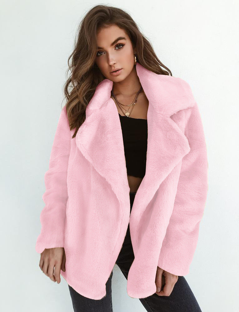 New Plush Lapel Woolen Coat Women