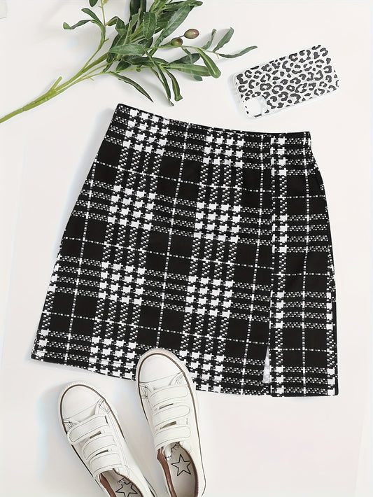 Plaid Print Mini Skirt, Casual Slim Skirt For Spring & Summer, Women's Clothing