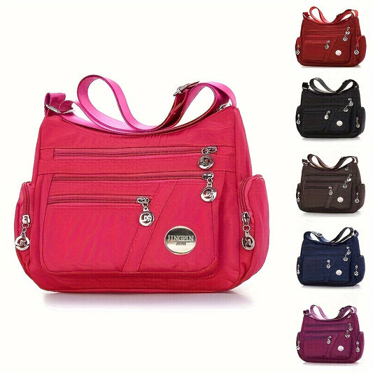 Simple Nylon Crossbody Bag, Casual Multi Zipper Purse, Fashion Shoulder Bag & Messenger Bag For Women