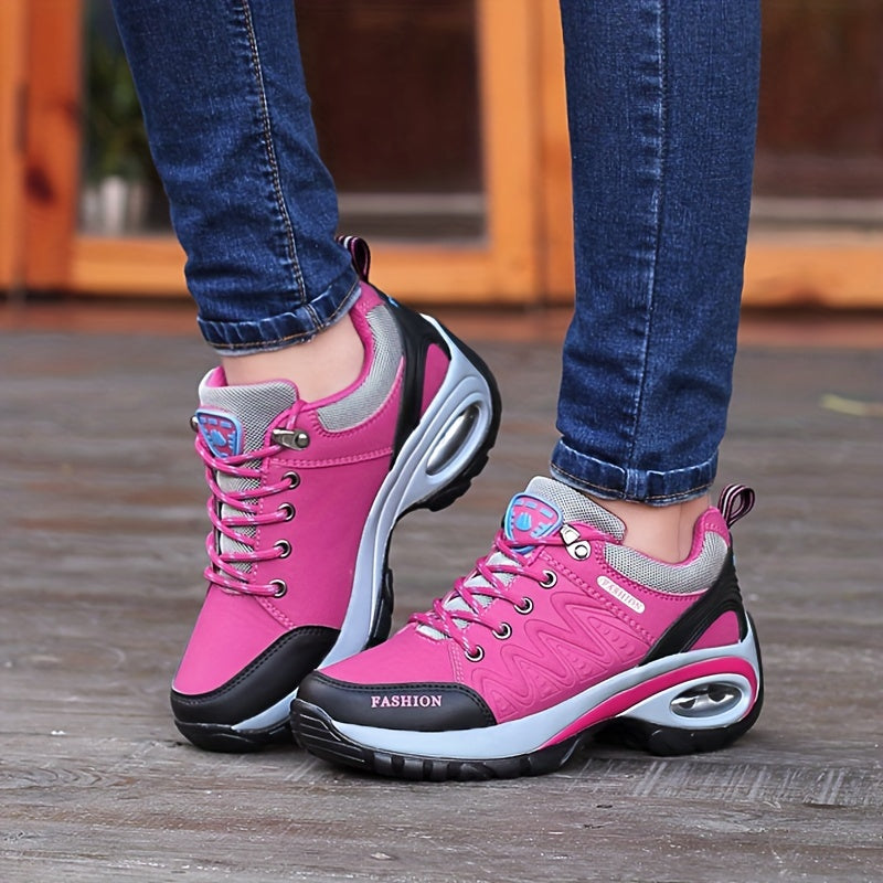 Women's Air Cushion Hiking Shoes, Waterproof Non Slip Height Increasing Sports Shoes, Casual Outdoor Travel Sneakers