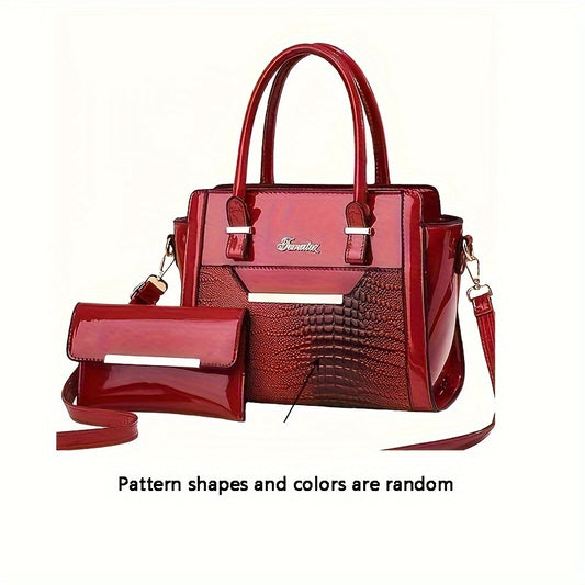 Fashion Top Handle Satchel Bag, Crocodile Pattern Crossbody Bag, Women's Casual Handbag & Shoulder Bag