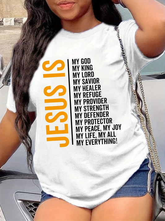 Jesus Letter Print T-shirt, Casual Crew Neck Short Sleeve Daily Top, Women's Clothing