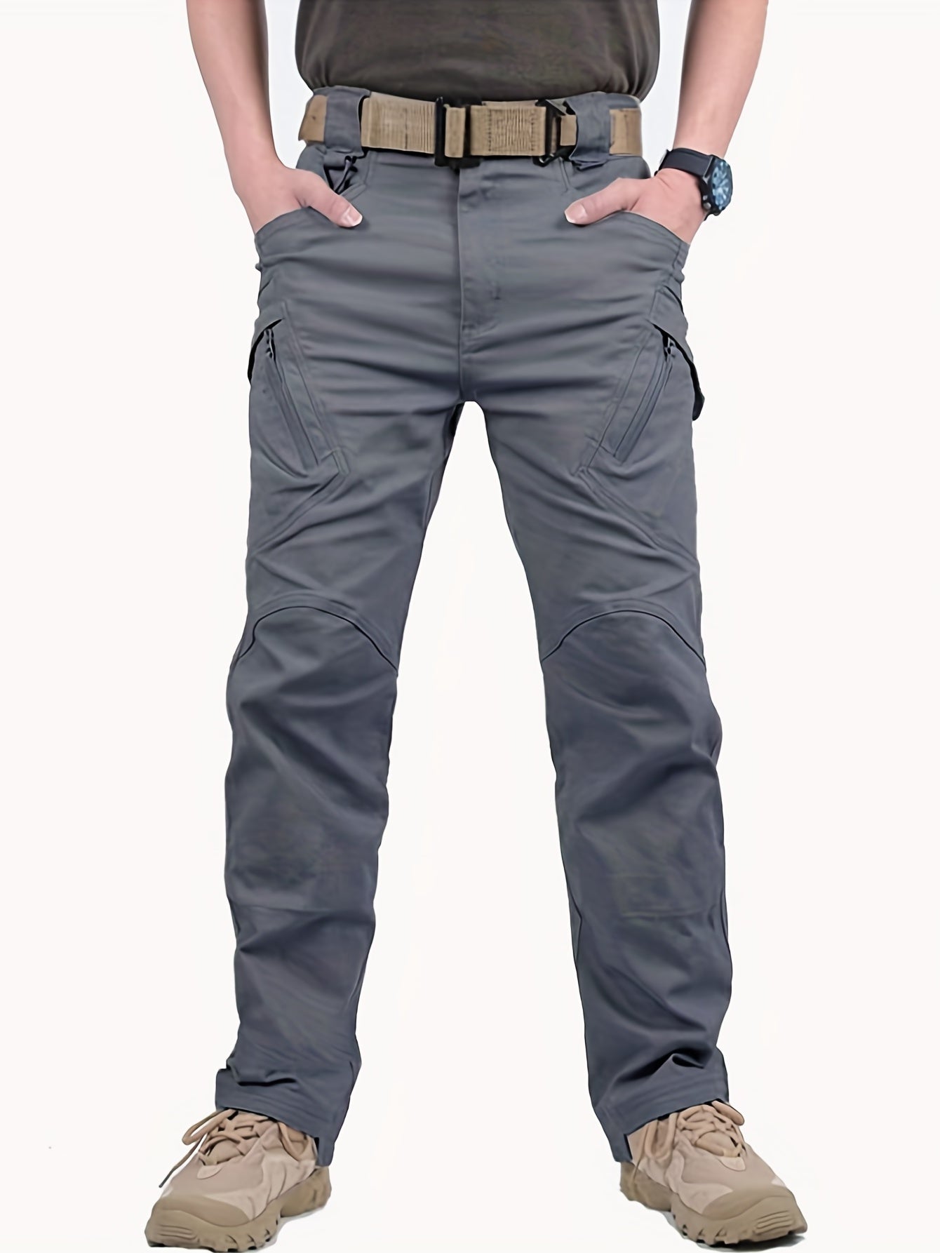 Men's Casual Cargo Pants With Zipper Pockets, Male Joggers For Spring And Fall Outdoor