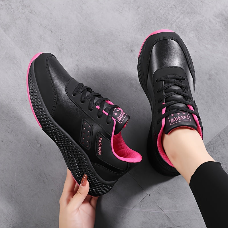 Women's Fashion Waterproof Faux Leather Running Shoes, Casual Non-slip Sneakers