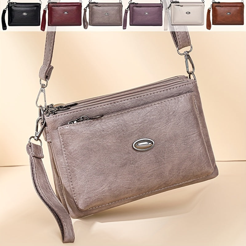 Soft Faux Leather Crossbody Bag, Retro Wristlet Handbag, Fashion Clutch Purse For Women